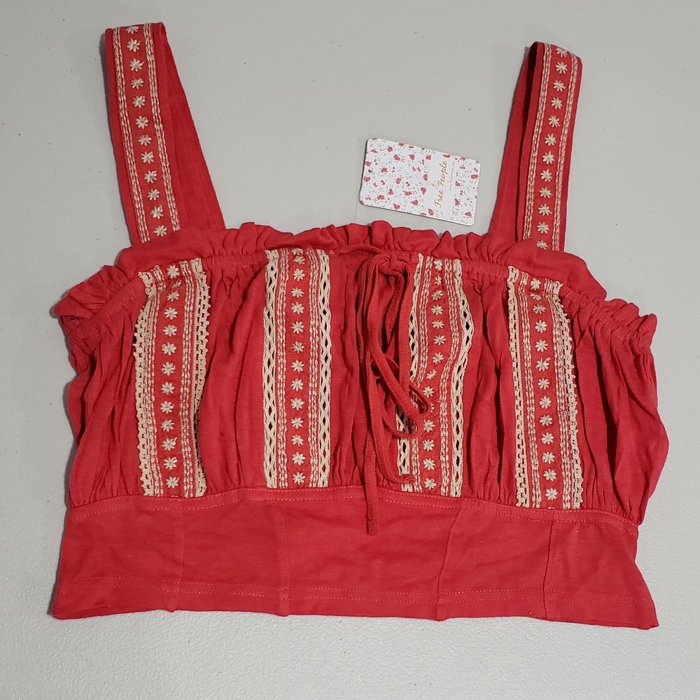 Free People Coral Combo Boho Embroidered Tank Top